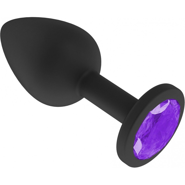 Чёрная анальная втулка с фиолетовым кристаллом - 7,3 см - Анальные втулки с кристаллом. Фотография 2.