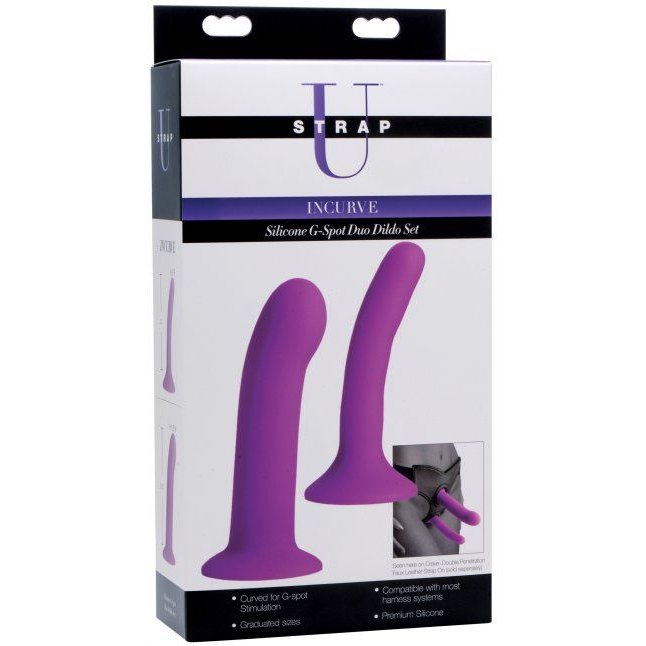 Набор из 2 фиолетовых насадок для пояса харнесс Incurve Silicone G-spot Duo Dildo Set - Strap U. Фотография 3.