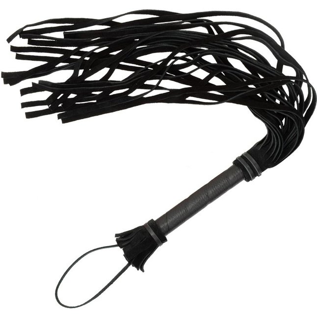Чёрная плеть с кожаной рукоятью - 65 см - BDSM accessories