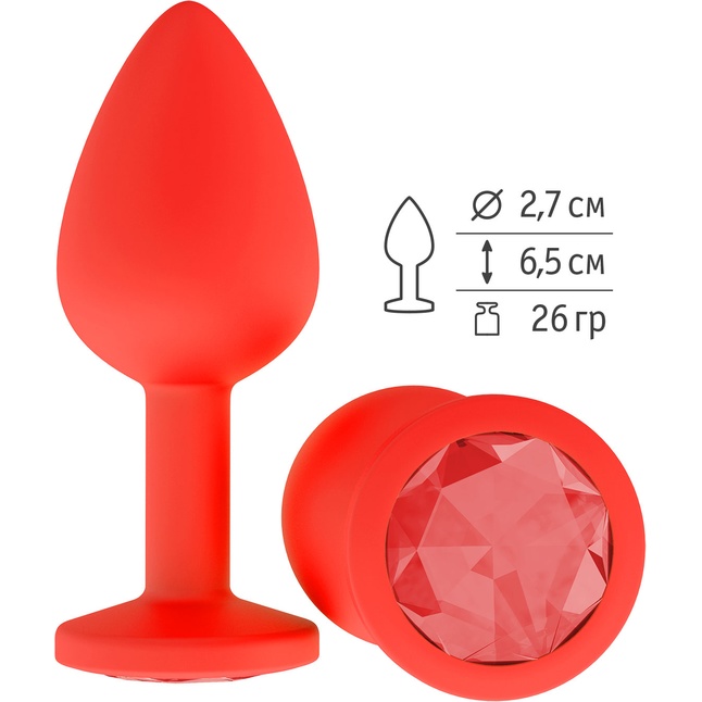 Красная анальная втулка с красным кристаллом - 7,3 см. - Анальные втулки с кристаллом