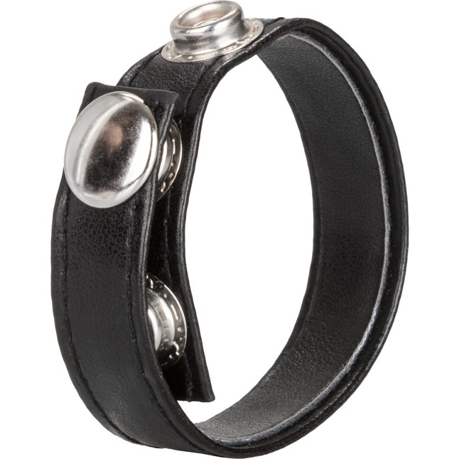 Черная кожаная утяжка для пениса Leather 3-Snap Ring. Фотография 3.
