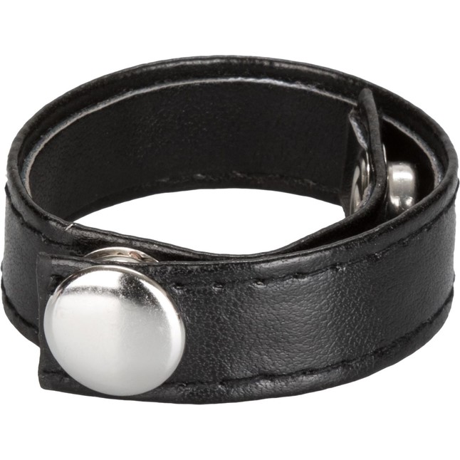 Черная кожаная утяжка для пениса Leather 3-Snap Ring. Фотография 5.