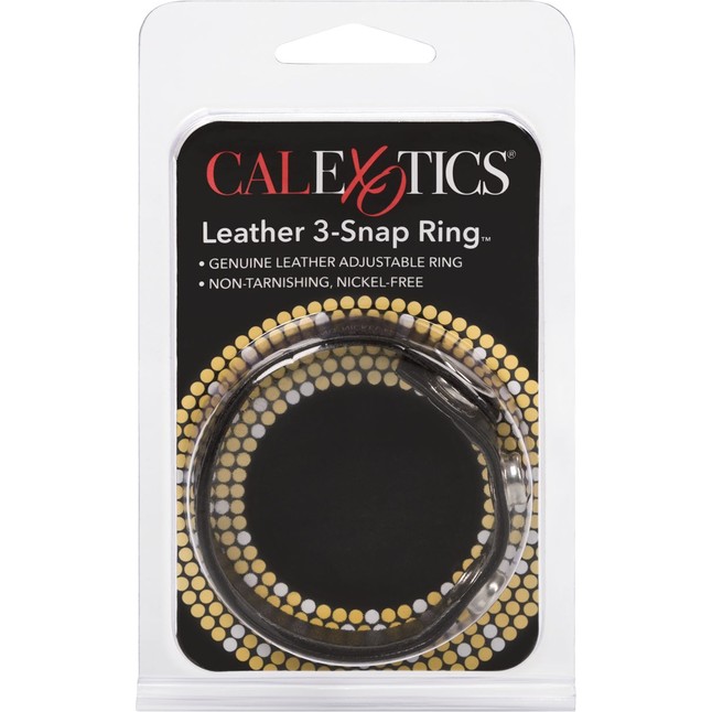 Черная кожаная утяжка для пениса Leather 3-Snap Ring. Фотография 7.