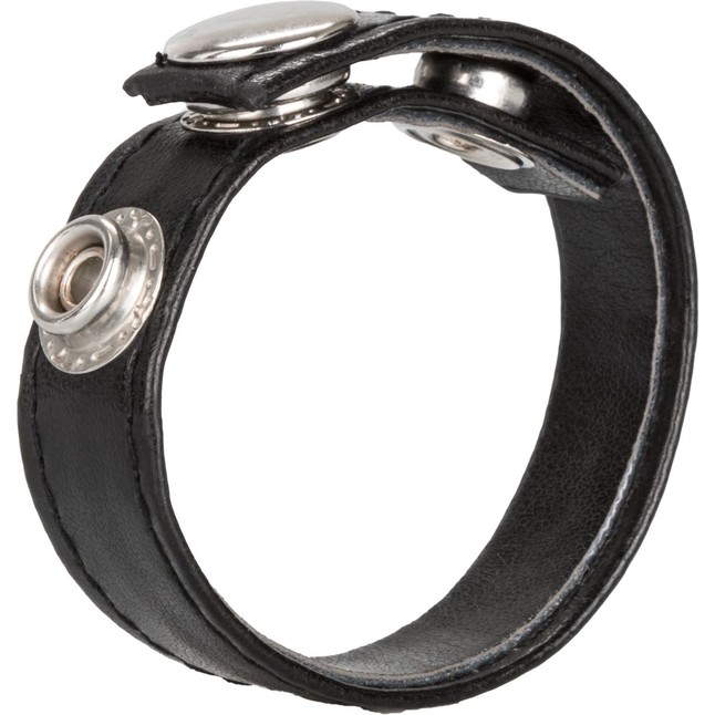 Черная кожаная утяжка для пениса Leather 3-Snap Ring