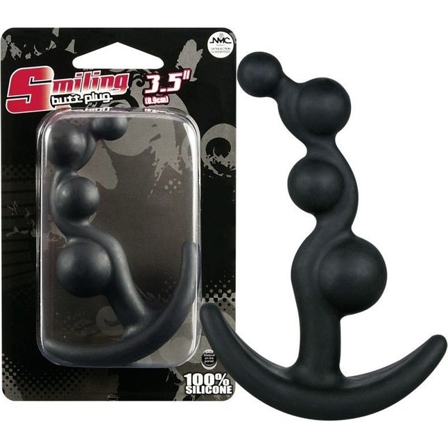 Чёрный анальный стимулятор с шариками Smiling Butt Plug - 8,9 см. Фотография 2.