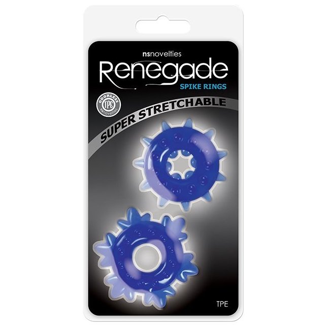 Набор из 2 синих эрекционных колец Spike Rings - Renegade. Фотография 2.