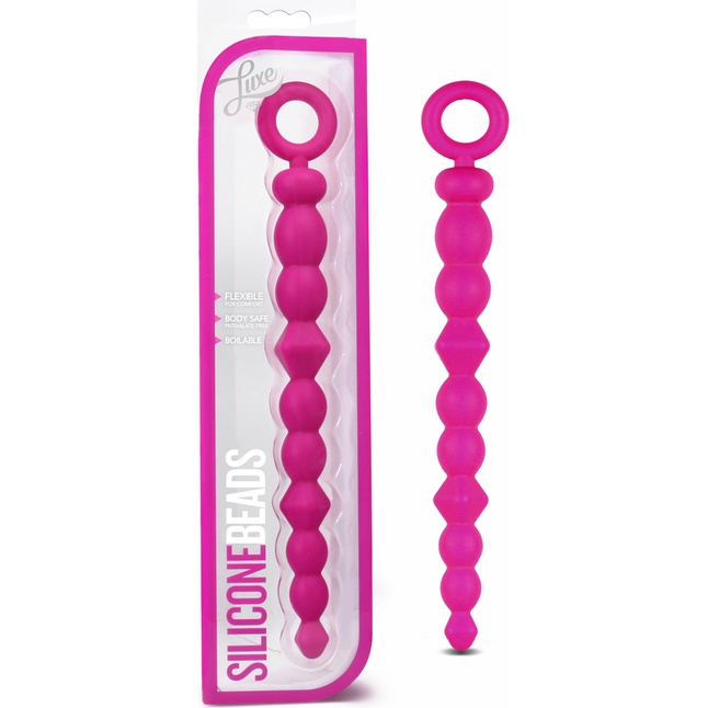 Розовая анальная цепочка-елочка SILICONE BEADS - 24,6 см - Luxe. Фотография 2.