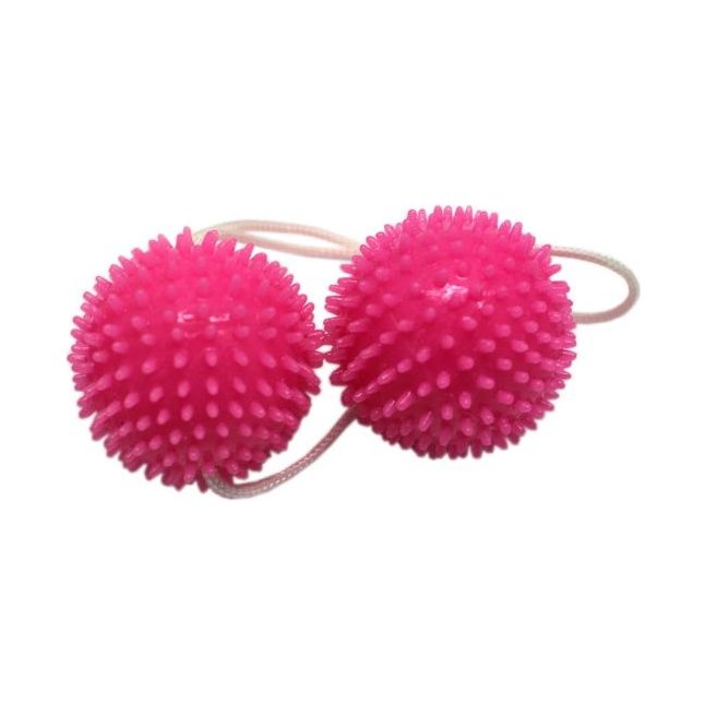 Розовые вагинальные шарики с шипами на шнурке. Фотография 3.
