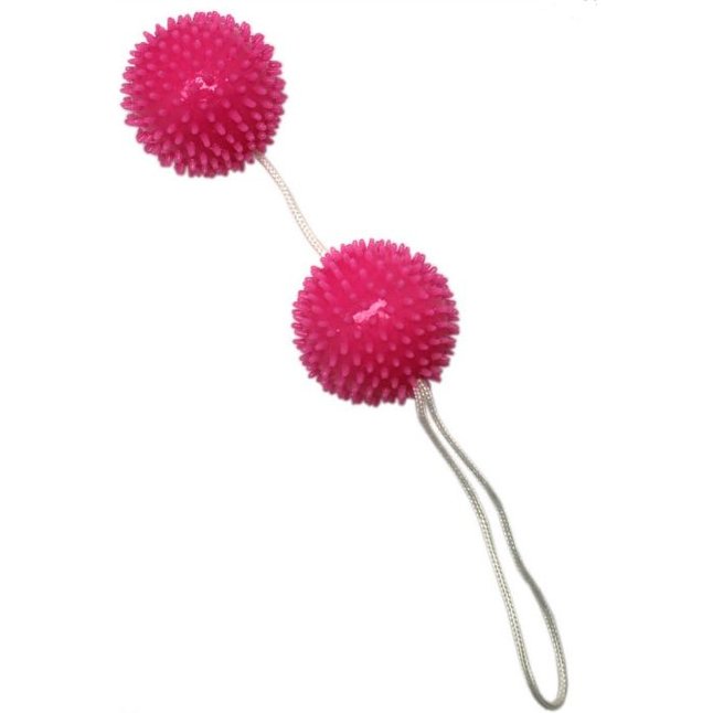 Розовые вагинальные шарики с шипами на шнурке. Фотография 4.