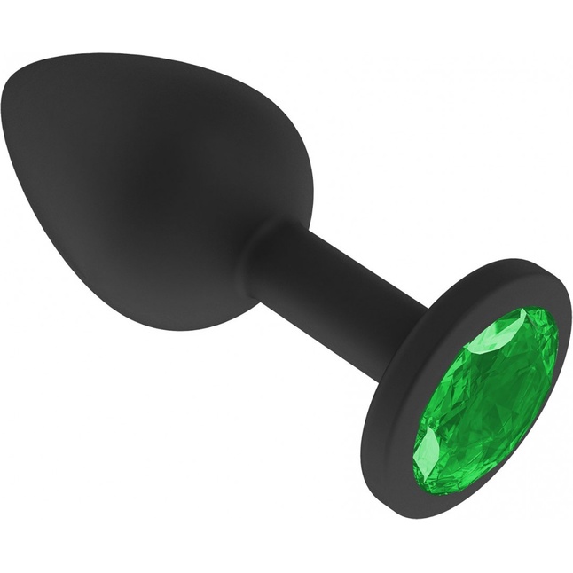 Чёрная анальная втулка с зеленым кристаллом - 7,3 см - Анальные втулки с кристаллом. Фотография 2.