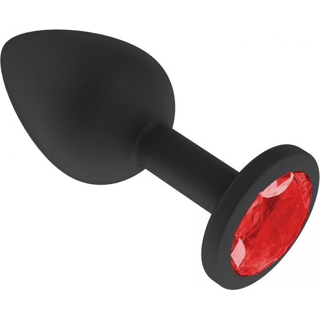 Чёрная анальная втулка с красным кристаллом - 7,3 см - Анальные втулки с кристаллом. Фотография 2.