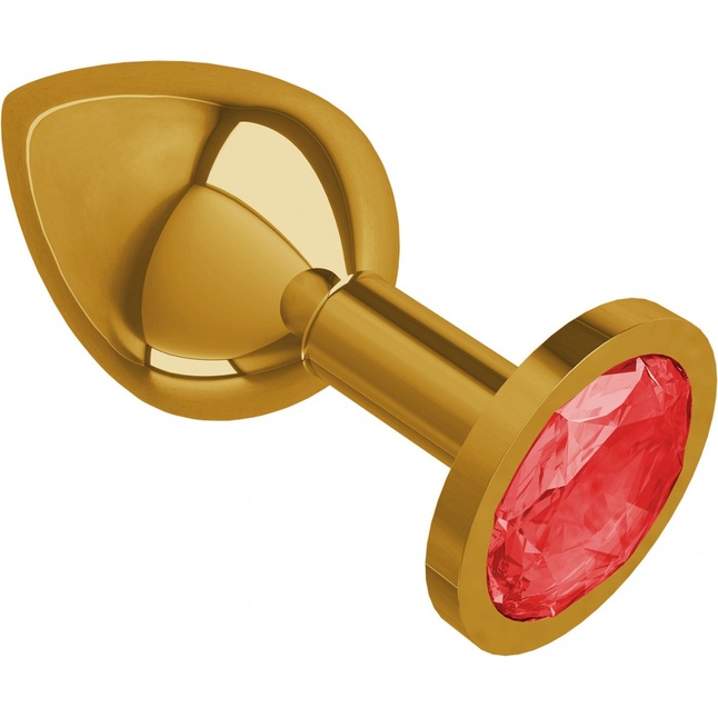 Золотистая средняя пробка с красным кристаллом - 8,5 см - Анальные втулки с кристаллом. Фотография 2.