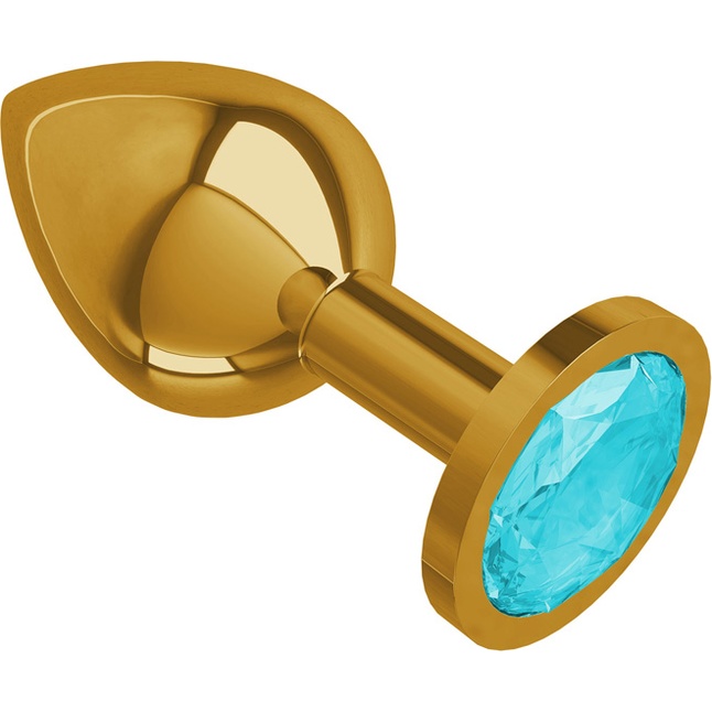 Золотистая средняя пробка с голубым кристаллом - 8,5 см - Анальные втулки с кристаллом. Фотография 2.