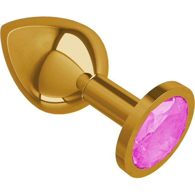 Золотистая средняя пробка с розовым кристаллом - 8,5 см - Анальные втулки с кристаллом. Фотография 2.