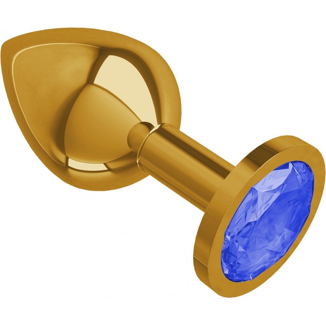 Золотистая средняя пробка с синим кристаллом - 8,5 см - Анальные втулки с кристаллом. Фотография 2.