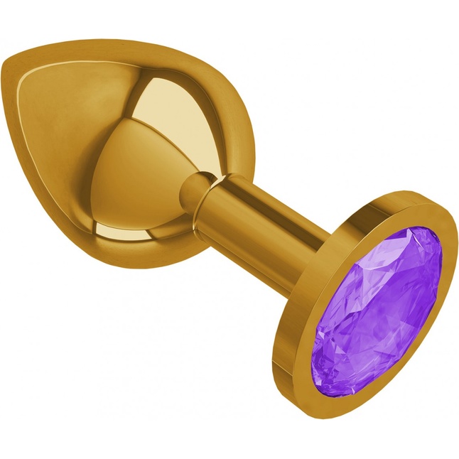 Золотистая средняя пробка с фиолетовым кристаллом - 8,5 см - Анальные втулки с кристаллом. Фотография 2.