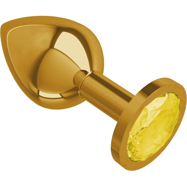 Золотистая средняя пробка с желтым кристаллом - 8,5 см - Анальные втулки с кристаллом. Фотография 2.