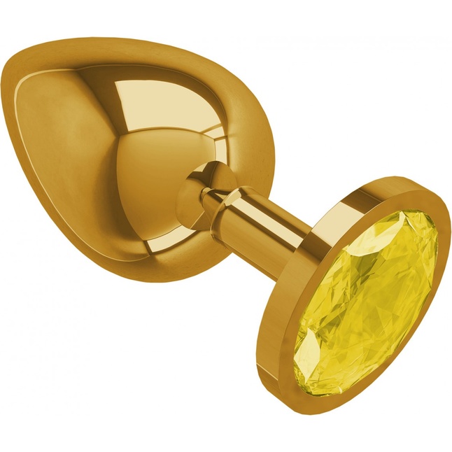 Золотистая большая анальная пробка с желтым кристаллом - 9,5 см - Анальные втулки с кристаллом. Фотография 2.