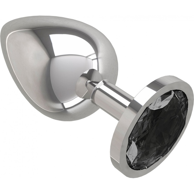 Серебристая большая анальная пробка с чёрным кристаллом - 9,5 см - Анальные втулки с кристаллом. Фотография 2.