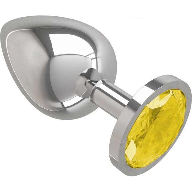 Серебристая большая анальная пробка с желтым кристаллом - 9,5 см - Анальные втулки с кристаллом. Фотография 2.