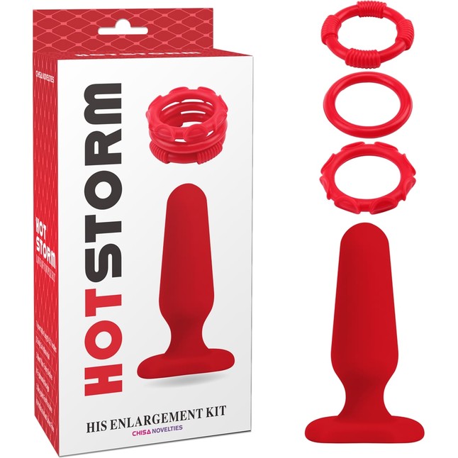Набор для мужчин His Enlargement Kit - анальная пробка и 3 эрекционных кольца - Hotstorm