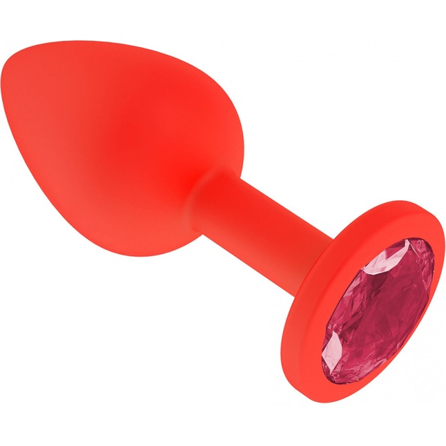 Красная анальная втулка с малиновым кристаллом - 7,3 см - Анальные втулки с кристаллом. Фотография 2.