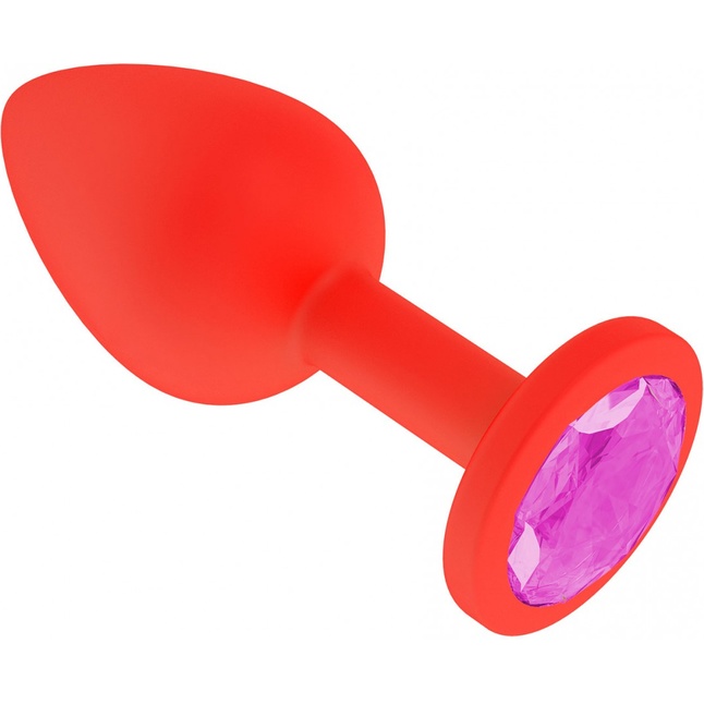 Красная анальная втулка с розовым кристаллом - 7,3 см - Анальные втулки с кристаллом. Фотография 2.