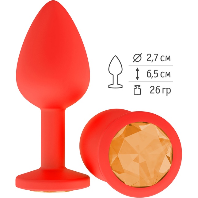 Красная анальная втулка с оранжевым кристаллом - 7,3 см. - Анальные втулки с кристаллом
