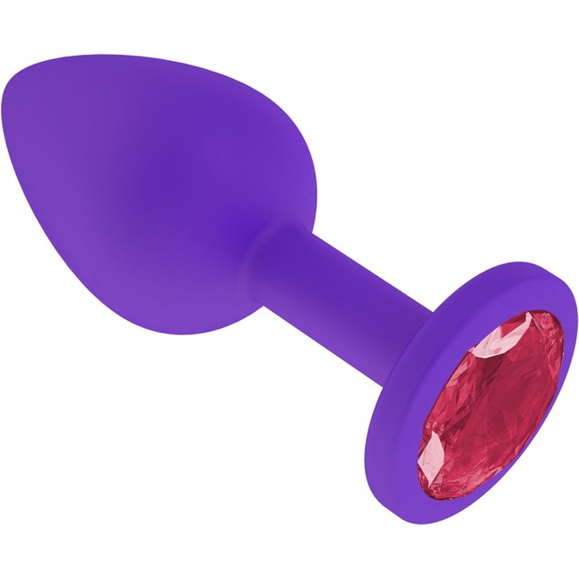 Фиолетовая силиконовая пробка с малиновым кристаллом - 7,3 см. - Анальные втулки с кристаллом. Фотография 2.