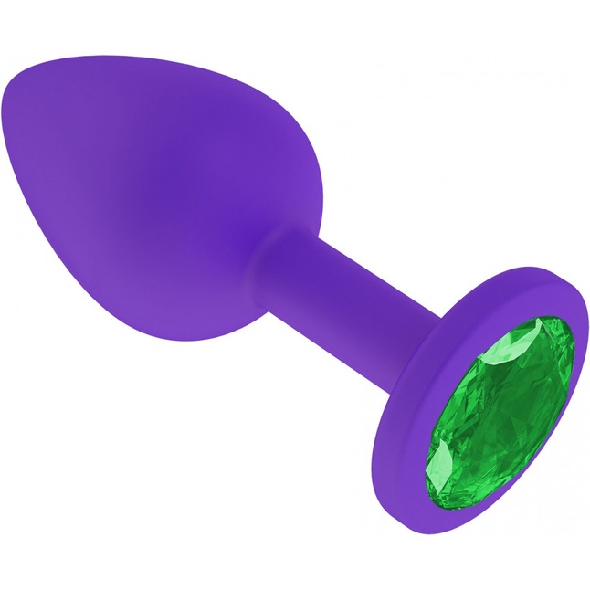 Фиолетовая силиконовая пробка с зеленым кристаллом - 7,3 см. - Анальные втулки с кристаллом. Фотография 2.