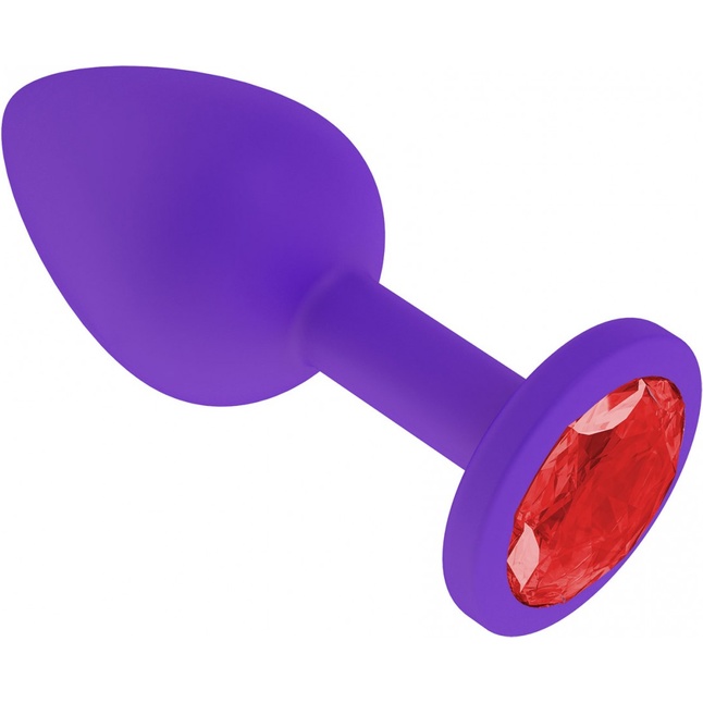 Фиолетовая силиконовая пробка с красным кристаллом - 7,3 см - Анальные втулки с кристаллом. Фотография 2.