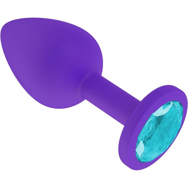 Фиолетовая силиконовая пробка с голубым кристаллом - 7,3 см - Анальные втулки с кристаллом. Фотография 2.