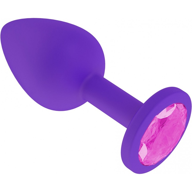 Фиолетовая силиконовая пробка с розовым кристаллом - 7,3 см - Анальные втулки с кристаллом. Фотография 2.