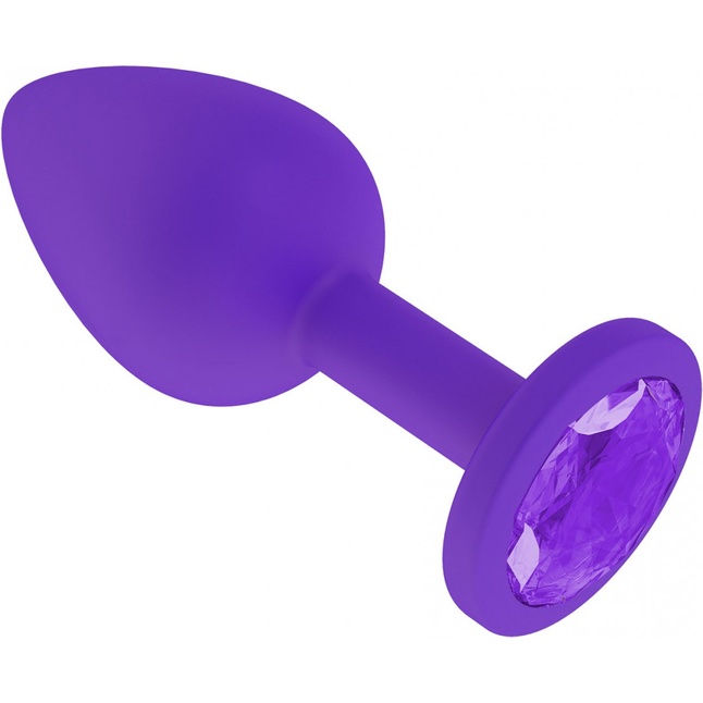 Фиолетовая силиконовая пробка с фиолетовым кристаллом - 7,3 см - Анальные втулки с кристаллом. Фотография 2.