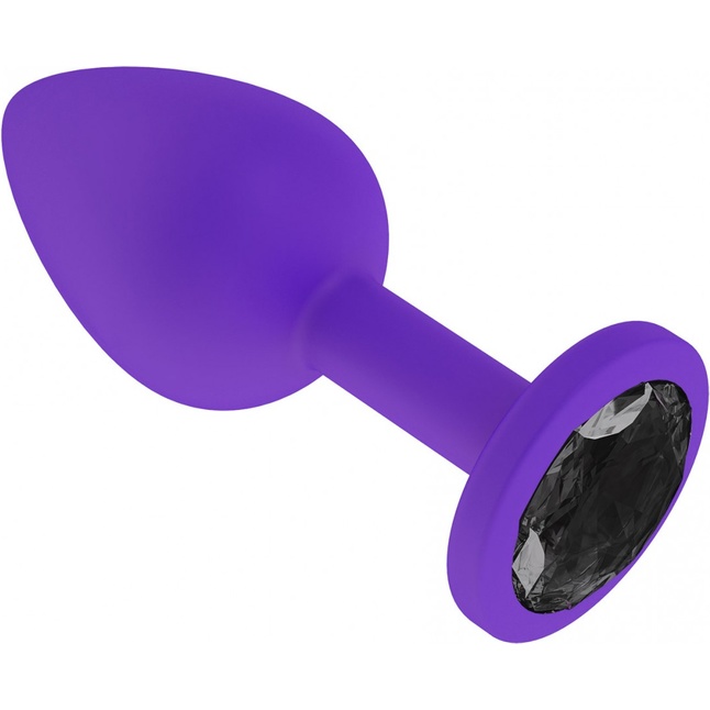 Фиолетовая силиконовая пробка с чёрным кристаллом - 7,3 см - Анальные втулки с кристаллом. Фотография 2.
