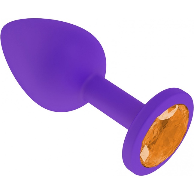 Фиолетовая силиконовая пробка с оранжевым кристаллом - 7,3 см - Анальные втулки с кристаллом. Фотография 2.