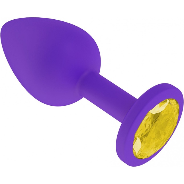Фиолетовая силиконовая пробка с желтым кристаллом - 7,3 см - Анальные втулки с кристаллом. Фотография 2.