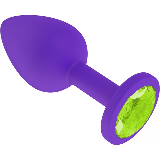 Фиолетовая силиконовая пробка с лаймовым кристаллом - 7,3 см - Анальные втулки с кристаллом. Фотография 2.