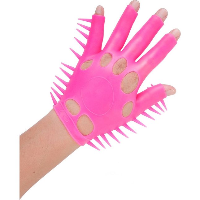 Розовая перчатка для мастурбации Luv Glove - Neon Luv Touch. Фотография 2.
