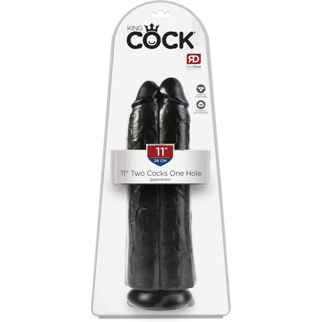 Сдвоенный черный фаллоимитатор на присоске 11 Two Cocks One Hole - 30,5 см - King Cock. Фотография 3.