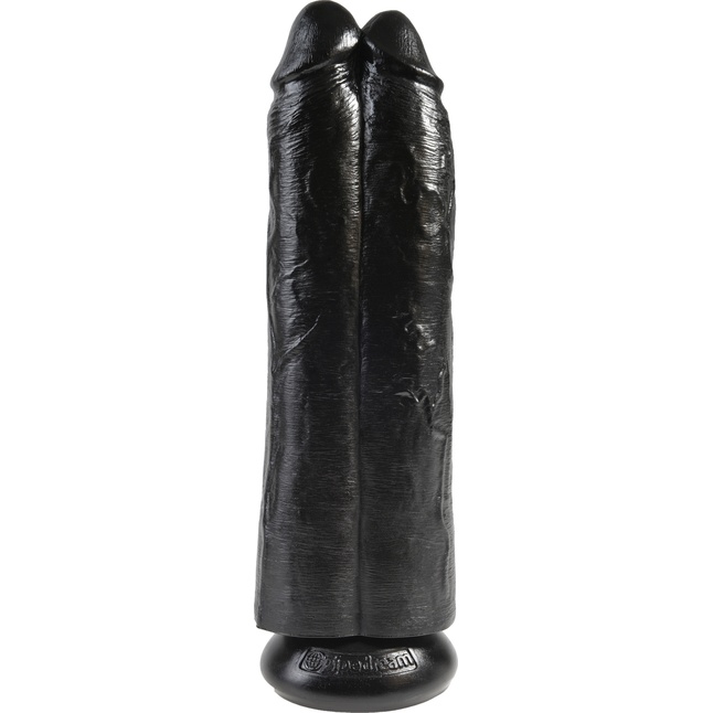 Сдвоенный черный фаллоимитатор на присоске 11 Two Cocks One Hole - 30,5 см - King Cock