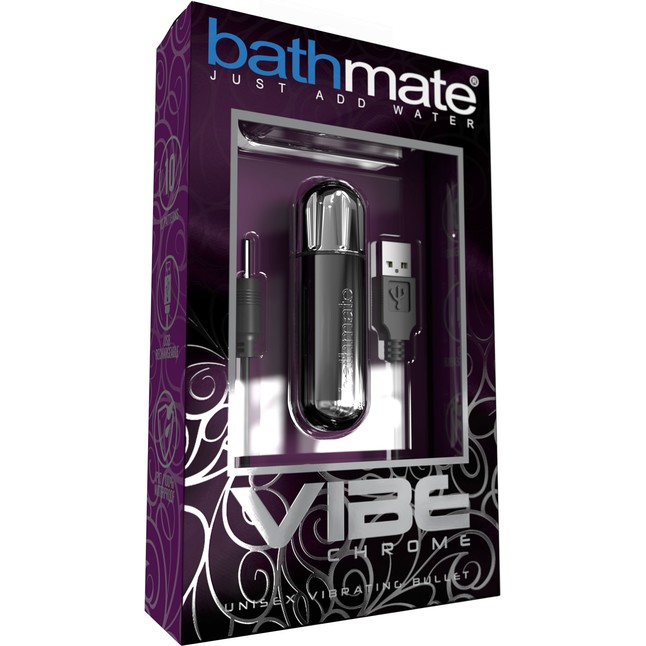 Серебристая перезаряжаемая вибропуля Bathmate Vibrating Bullet Vibe Chrome - Аксессуары. Фотография 4.