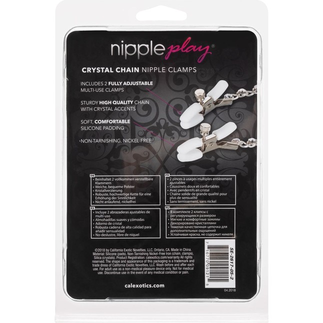 Зажимы на соски с серебристой цепочкой и кристаллами Crystal Chain Nipple Clamps - Nipple Play. Фотография 4.