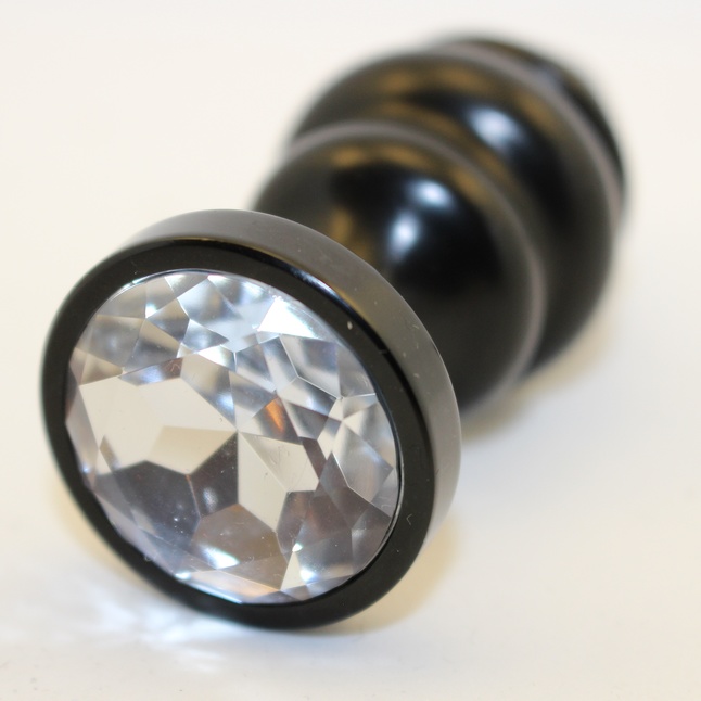 Черная фигурная анальная пробка с прозрачным кристаллом - 7,3 см