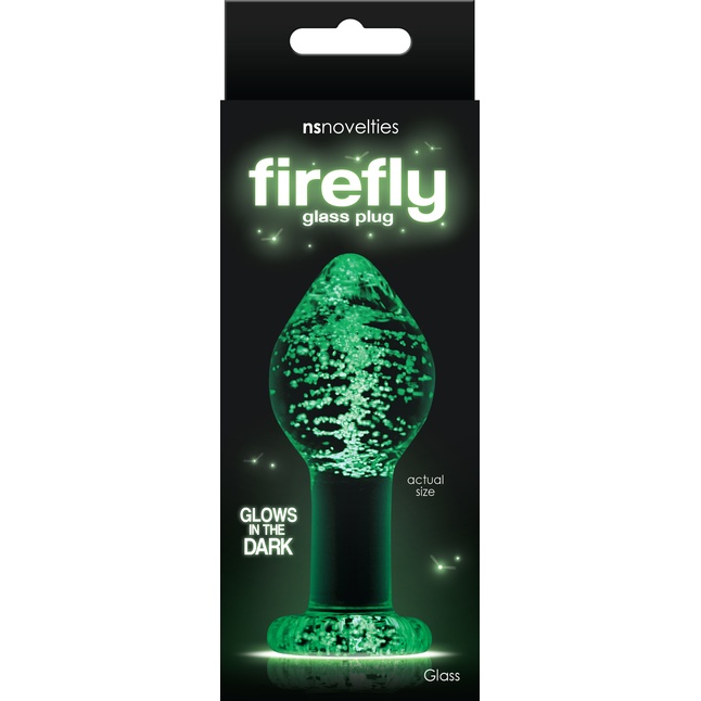 Прозрачная, светящаяся в темноте анальная пробка Glass Plug Large - 9,7 см - Firefly