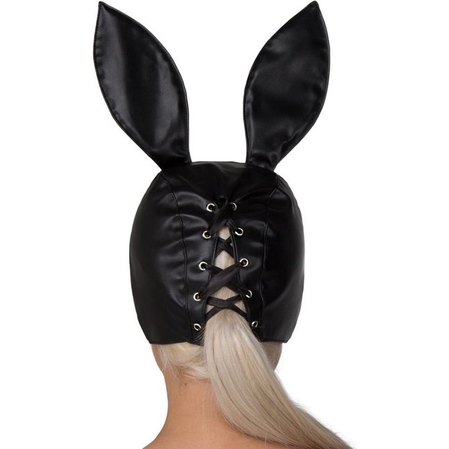 Чёрная маска кролика из экокожи. Фотография 2.