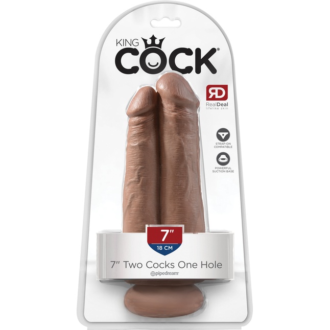 Сдвоенный кофейный фаллоимитатор на присоске 7 Two Cocks One Hole - 20,3 см - King Cock. Фотография 3.