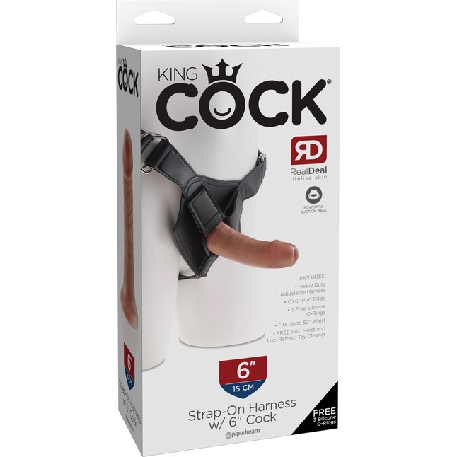 Кофейный страпон Strap-on Harness Cock - 15,2 см - King Cock. Фотография 8.
