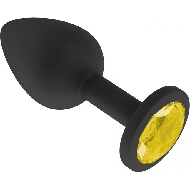 Чёрная анальная втулка с жёлтым кристаллом - 7,3 см. - Анальные втулки с кристаллом. Фотография 2.
