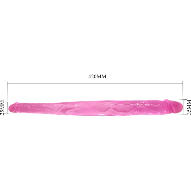 Розовый двусторонний фаллоимитатор из упругого геля - 42 см. Фотография 3.